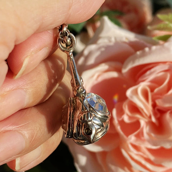VINTAGE CRYSTAL THREE SIDES SWIVEL FOB SEAL PENDANT WITH CHAIN