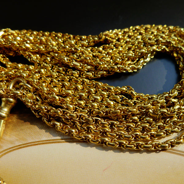 VICTORIAN 9CT GOLD MARKED BYZANTINE LONG GUARD CHAIN