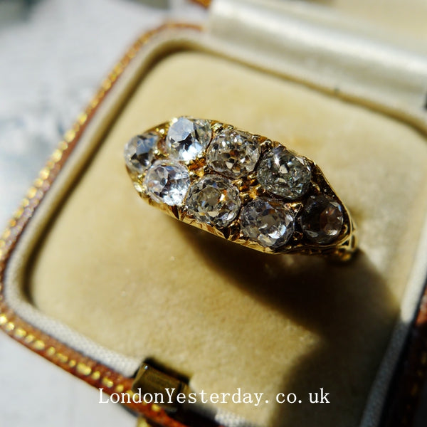 VICTORIAN 18CT GOLD DOUBLE ROWS OLD MINE CUT DIAMOND RING
