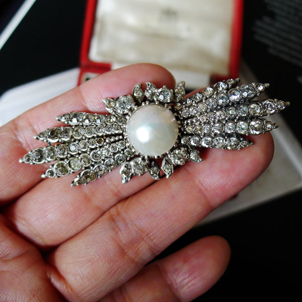 VICTORIAN FRENCH SILVER PASTE PEARL BROOCH