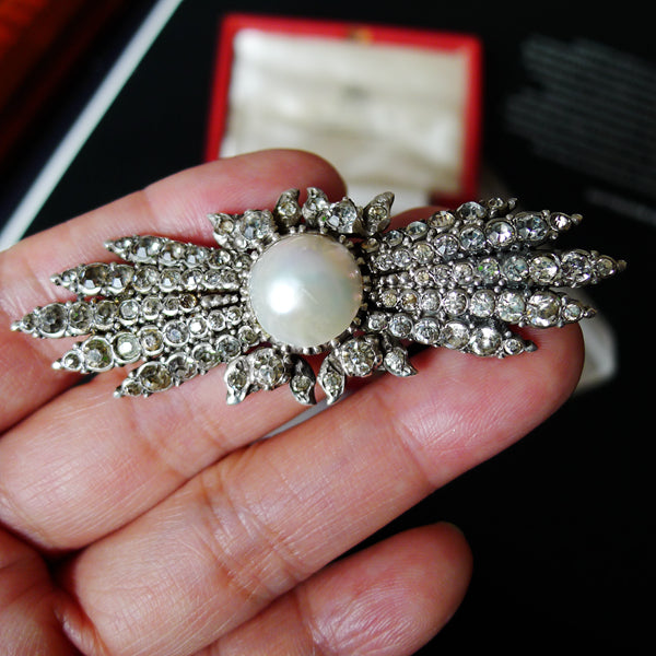 VICTORIAN FRENCH SILVER PASTE PEARL BROOCH