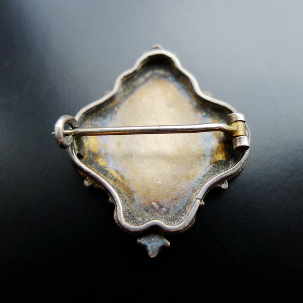 ART NOUVEAU FRENCH SILVER MARKED BEAUTIFUL ENAMEL MINIATURE PORTRAIT BROOCH
