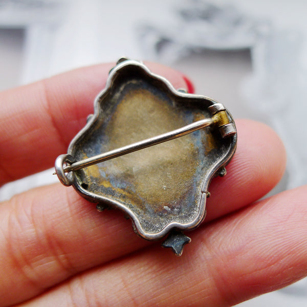ART NOUVEAU FRENCH SILVER MARKED BEAUTIFUL ENAMEL MINIATURE PORTRAIT BROOCH
