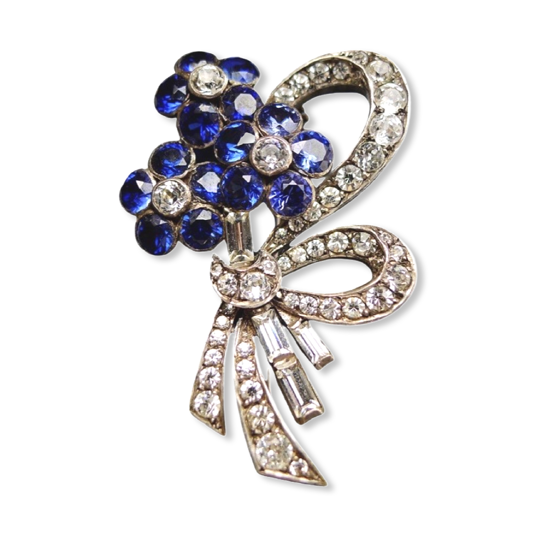 SILVER PASTE BEAUTIFUL BLUE AND WHITE COLOUR FLOWER BROOCH - SHECH