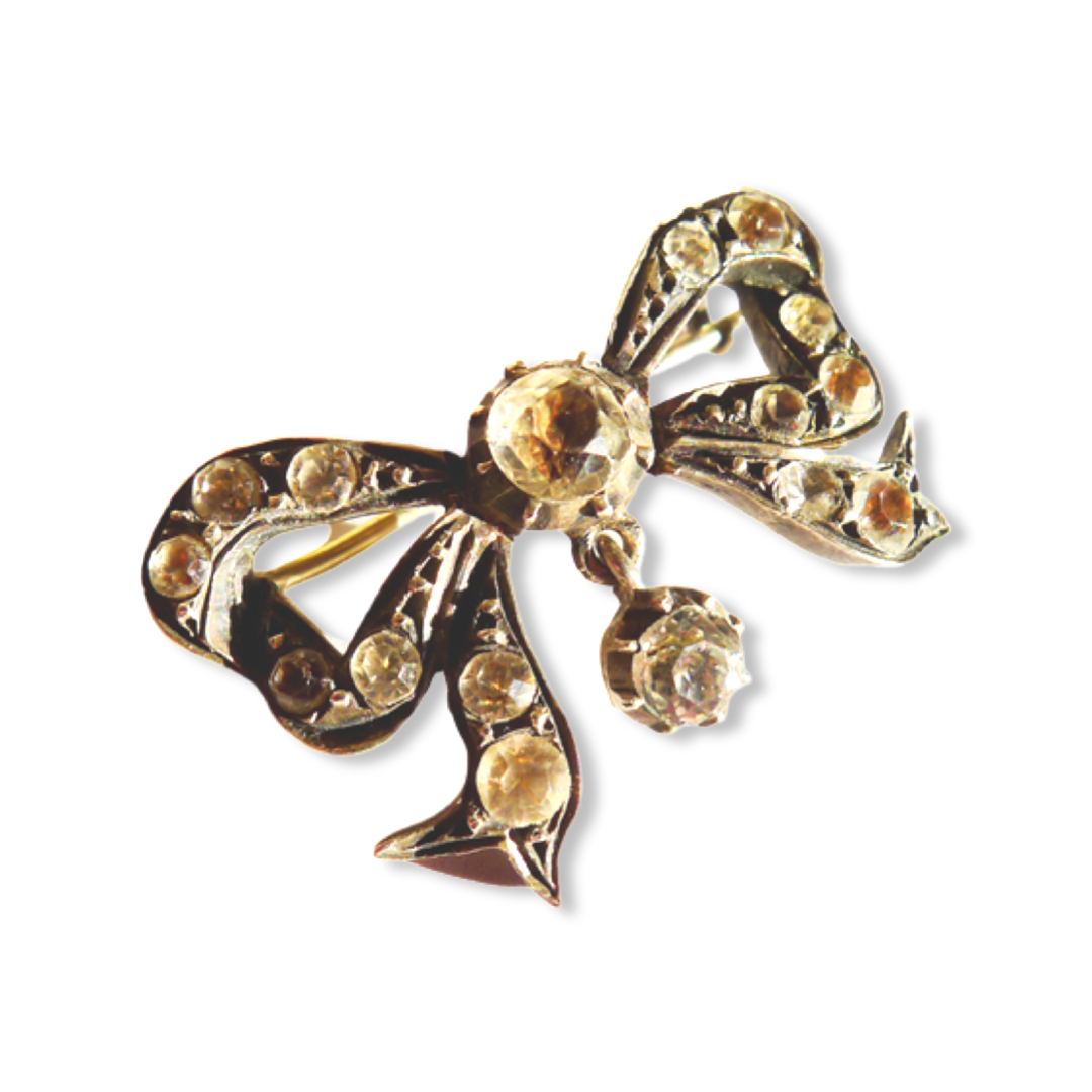 EDWARDIAN FRENCH SILVER PASTE BOW BROOCH