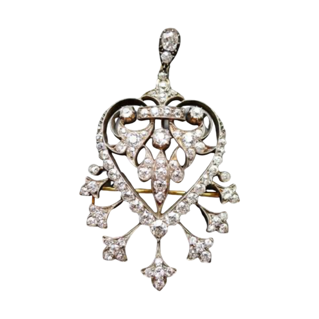 VICTORIAN 18CT GOLD ON SILVER OLD CUT DIAMOND BROOCH PENDANT