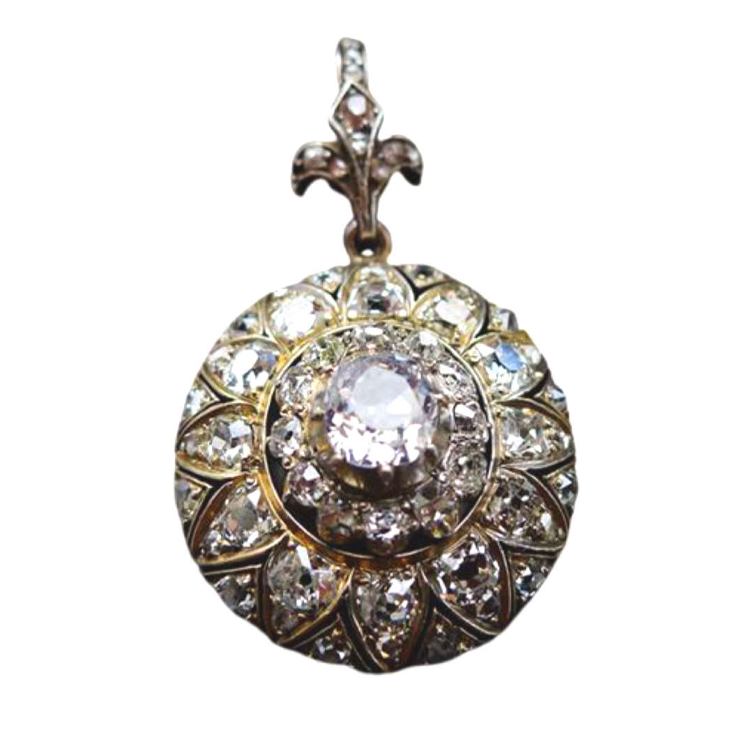 STUNNING 18CT GOLD AND SLIVER VICTORIAN OLD CUT DIAMOND PENDANT