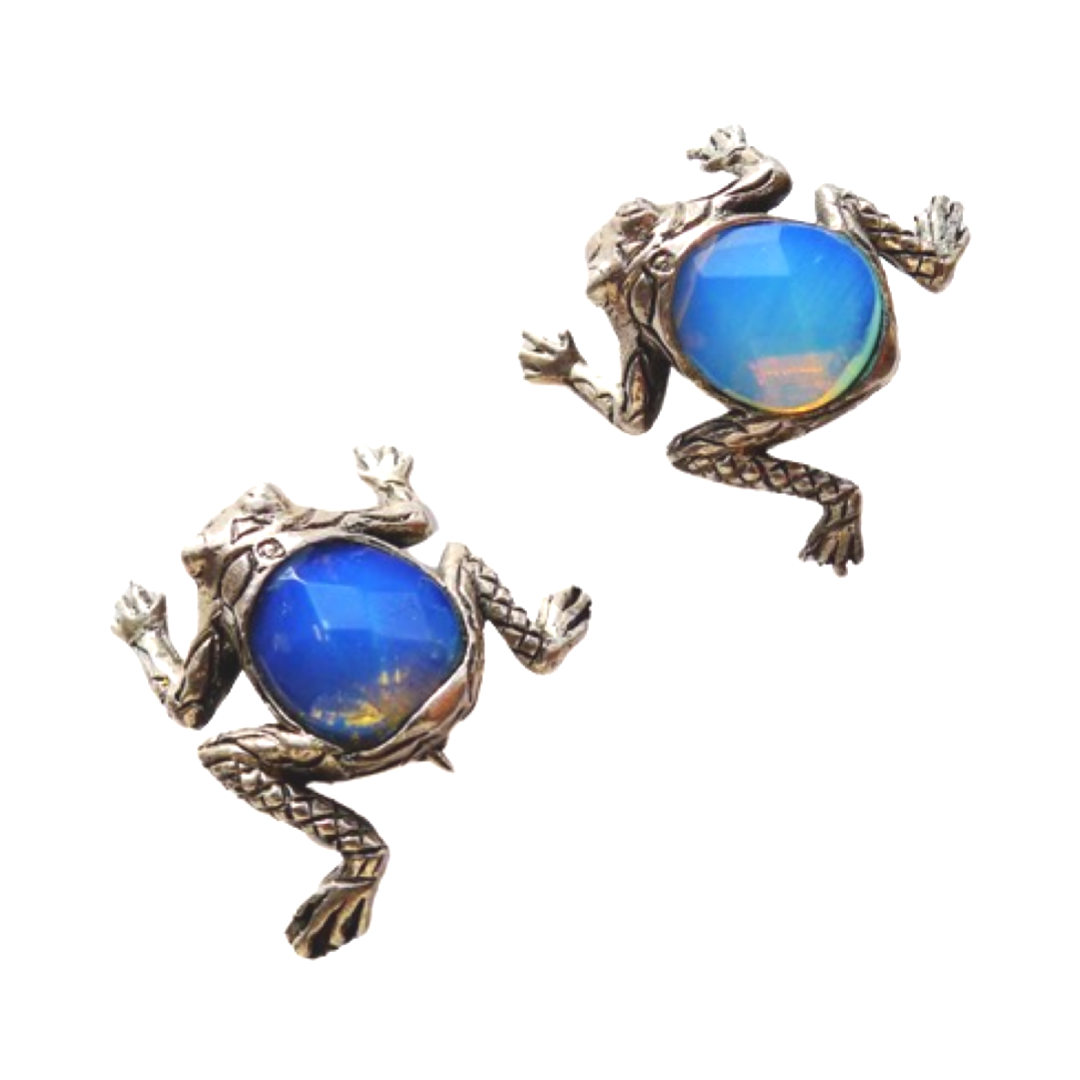 ENGLISH 925 SILVER MARKED LOVLEY FAUX OPAL PAIR OF FROG BROOCH