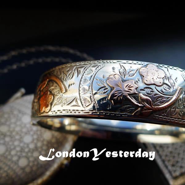 ENGLISH SILVER AND GOLD FULLY HALLMARKED S&P BIRMINGHAM C1940 ANTIQUE BANGLE
