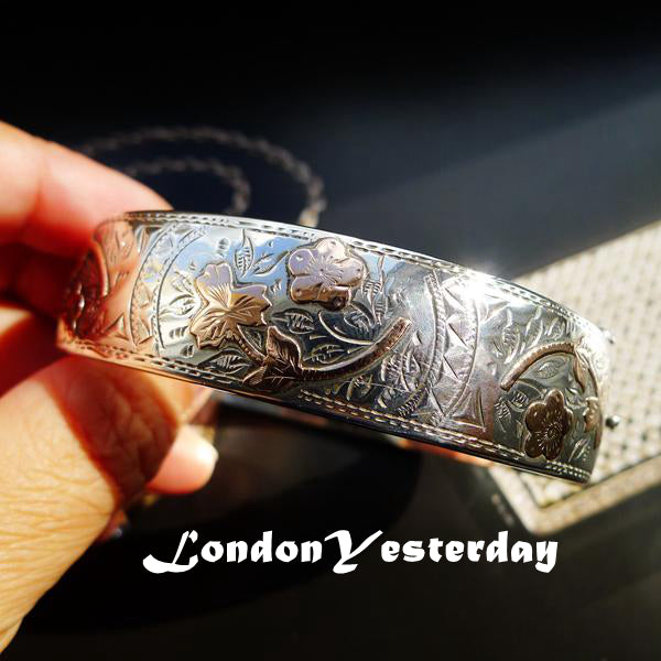 ENGLISH SILVER AND GOLD FULLY HALLMARKED S&P BIRMINGHAM C1940 ANTIQUE BANGLE
