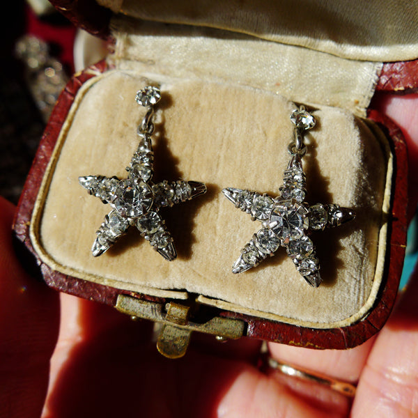 VICTORIAN ENGLISH SILVER PASTE WITHE PATENT MARKED STAR EARRINGS
